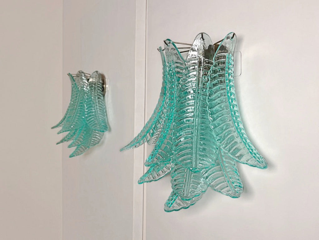 Murano Wall Lamp | 10 Turquoise Felci Glass | Set of 2