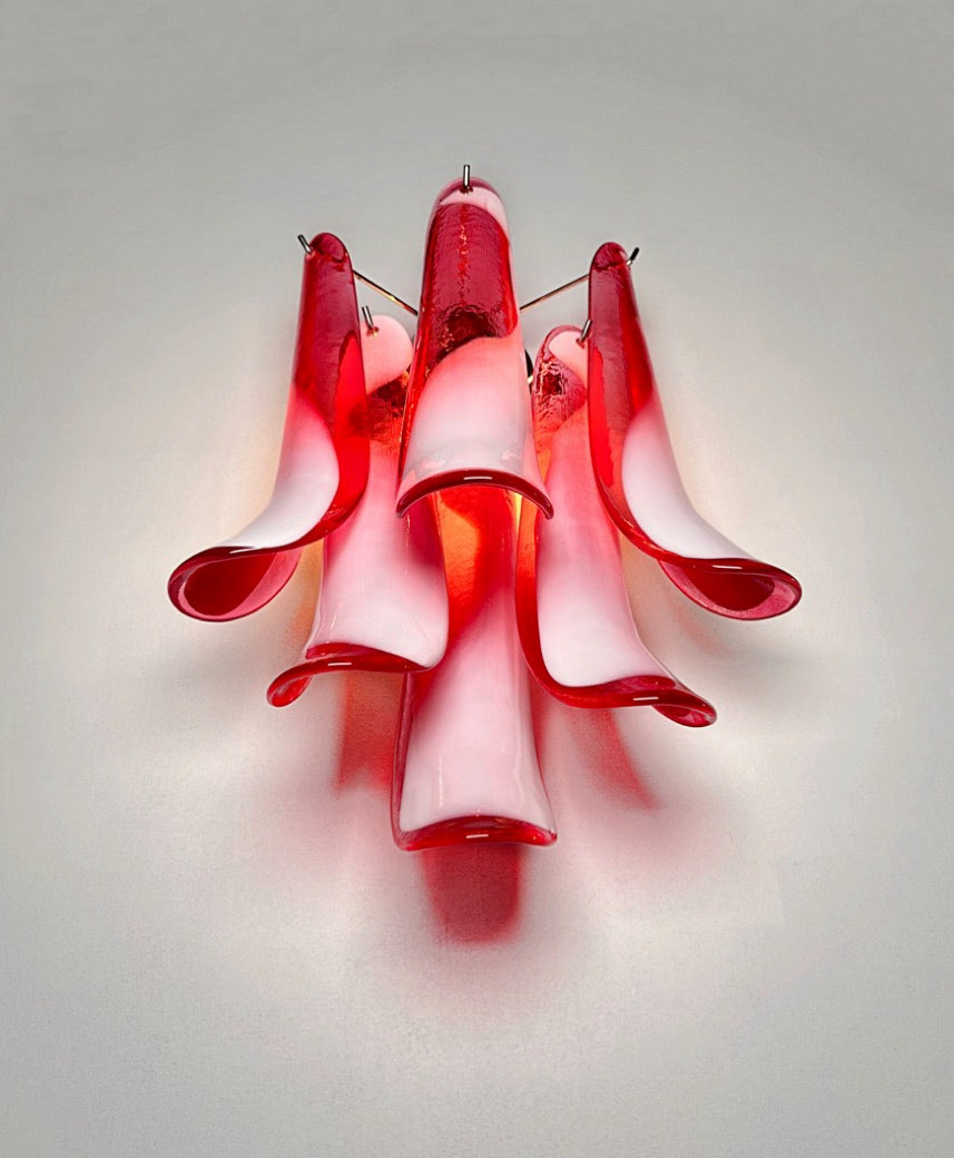 Murano Wall Lamp | 6 Red Lattimo Petal Glass | Set of 2