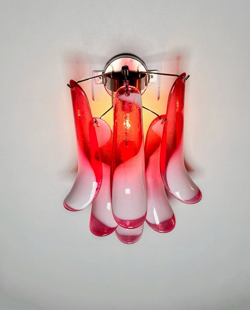 Murano Wall Lamp | 6 Red Lattimo Petal Glass | Set of 2