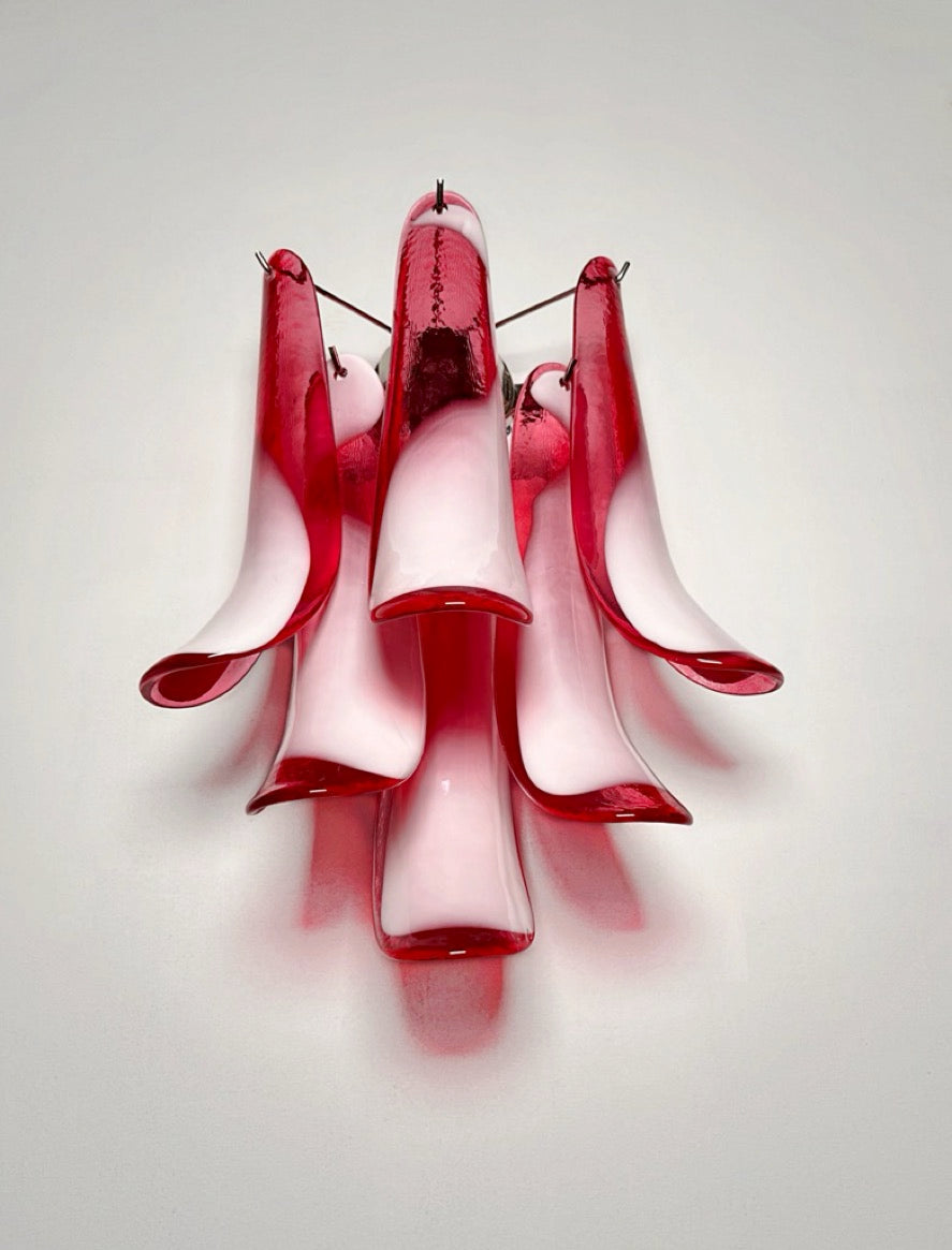 Murano Wall Lamp | 6 Red Lattimo Petal Glass | Set of 2