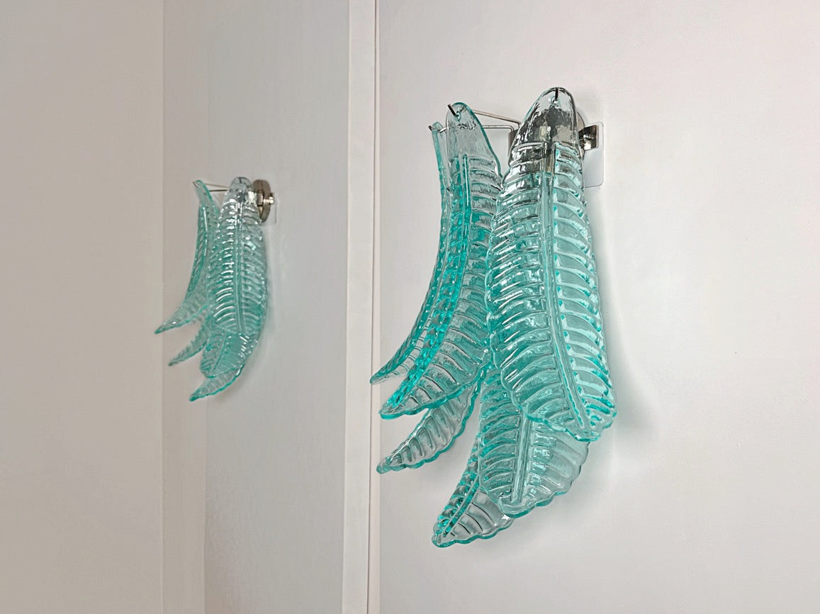 Murano Wall Lamp | 6 Turquoise Felci Glass | Set of 2