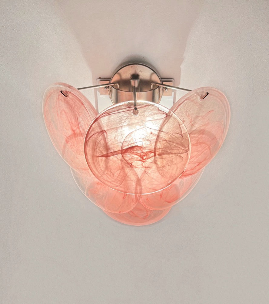 Murano Wall Lamp | 6 Pink Alabaster Disc Glass | Set of 2