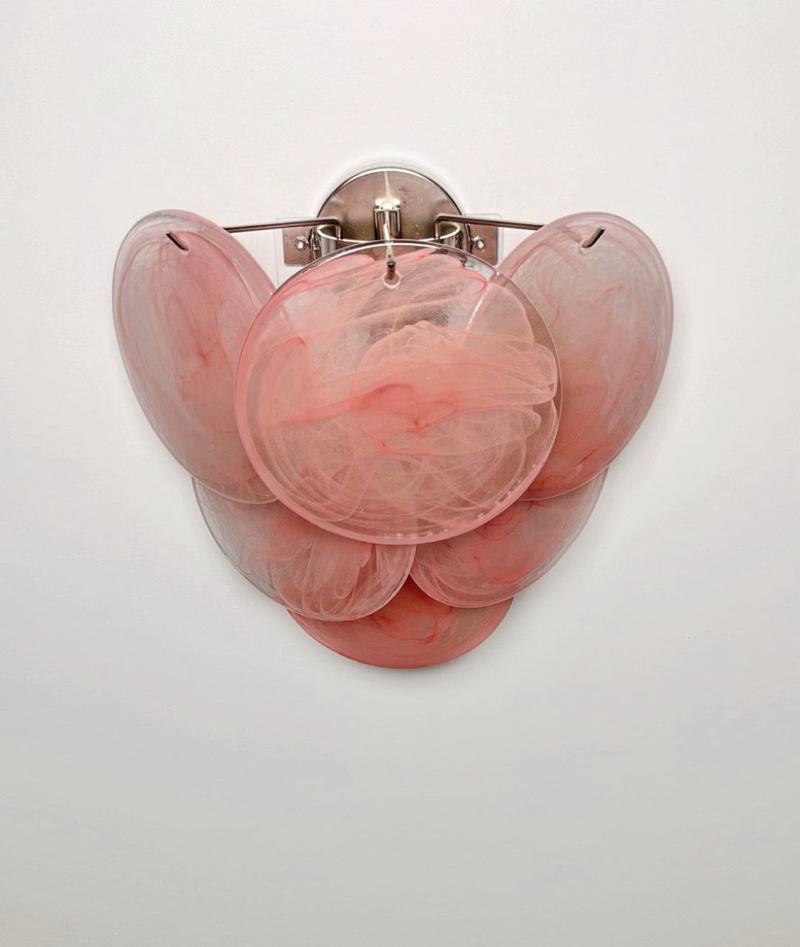 Murano Wall Lamp | 6 Pink Alabaster Disc Glass | Set of 2