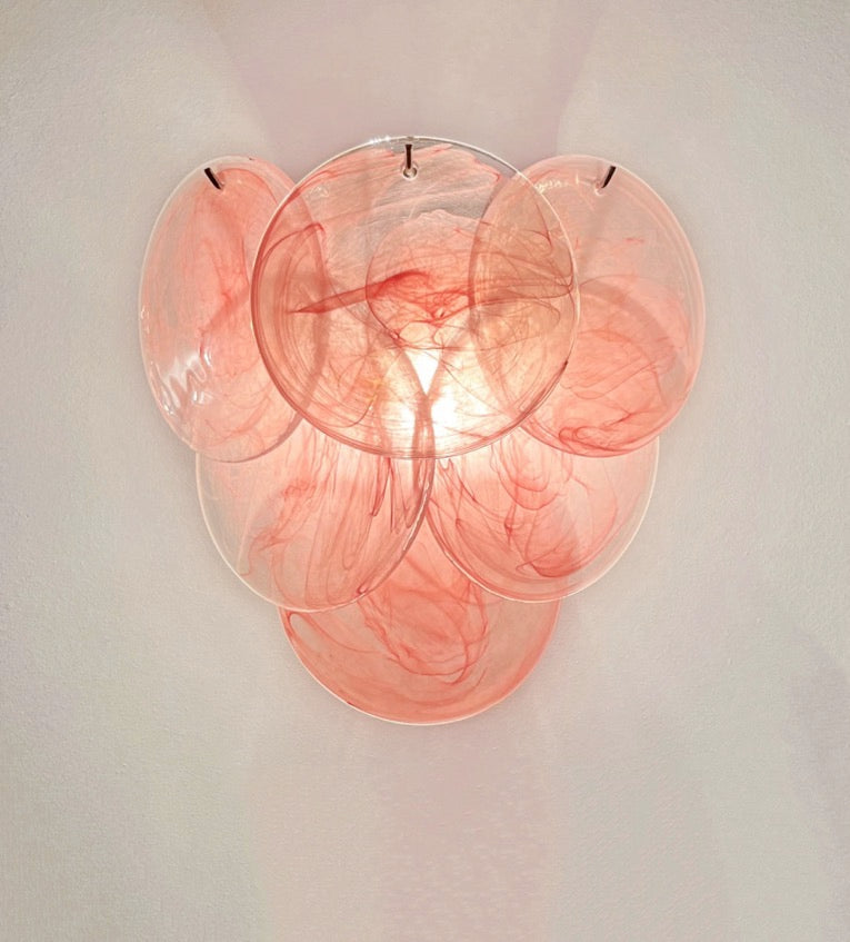 Murano Wall Lamp | 6 Pink Alabaster Disc Glass | Set of 2