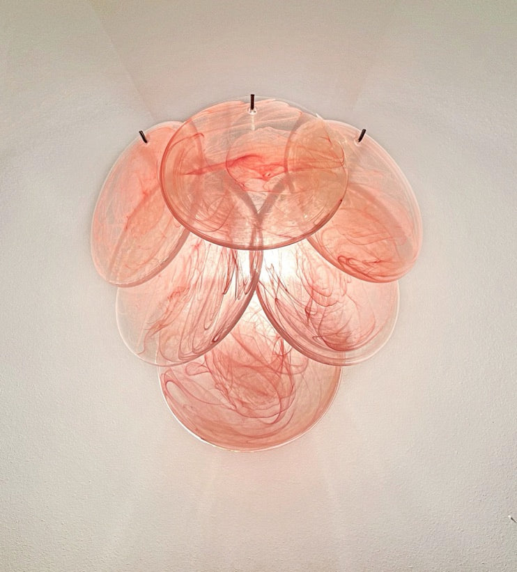 Murano Wall Lamp | 6 Pink Alabaster Disc Glass | Set of 2