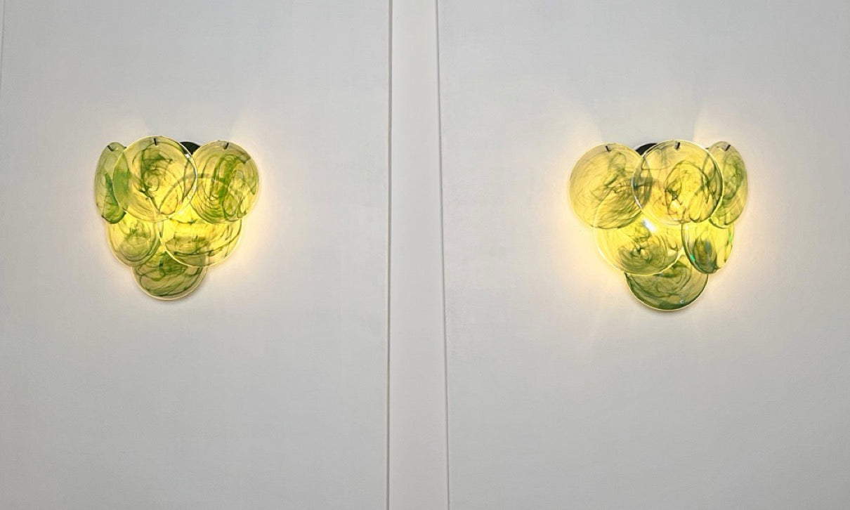 Murano Wall Lamp | 6 Green Alabaster Disc Glass | Set of 2
