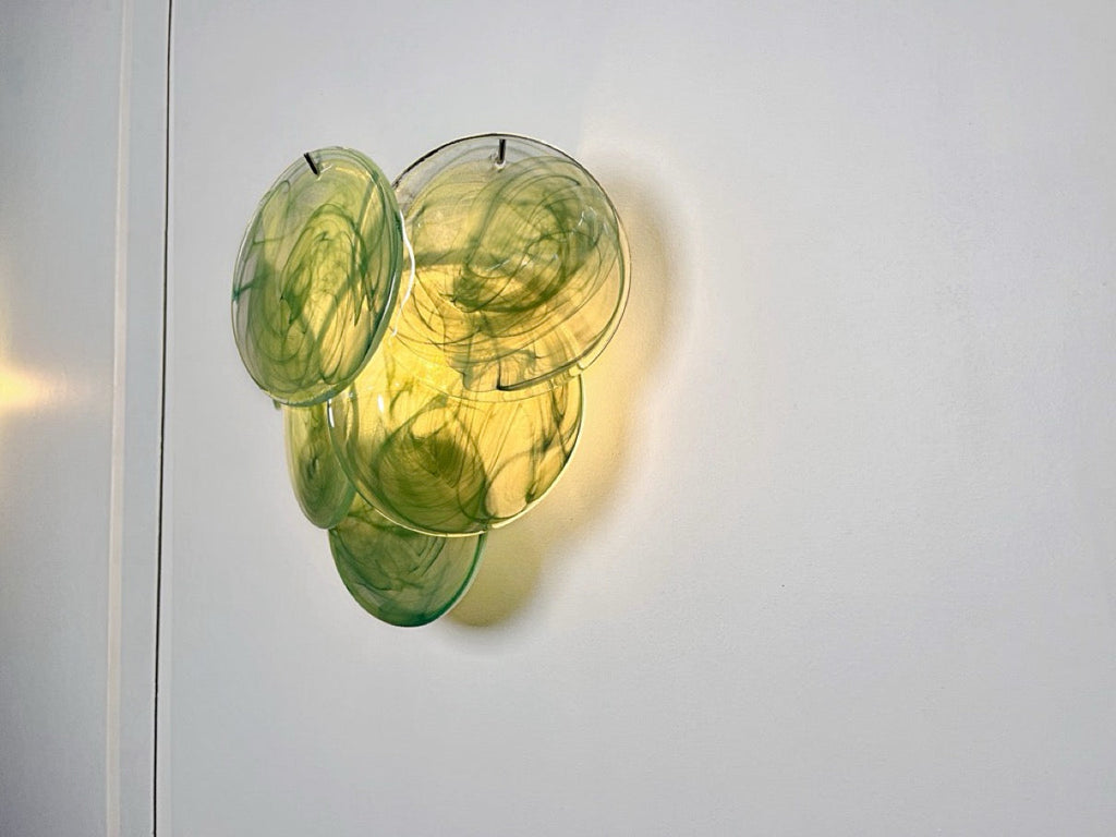 Murano Wall Lamp | 6 Green Alabaster Disc Glass | Set of 2