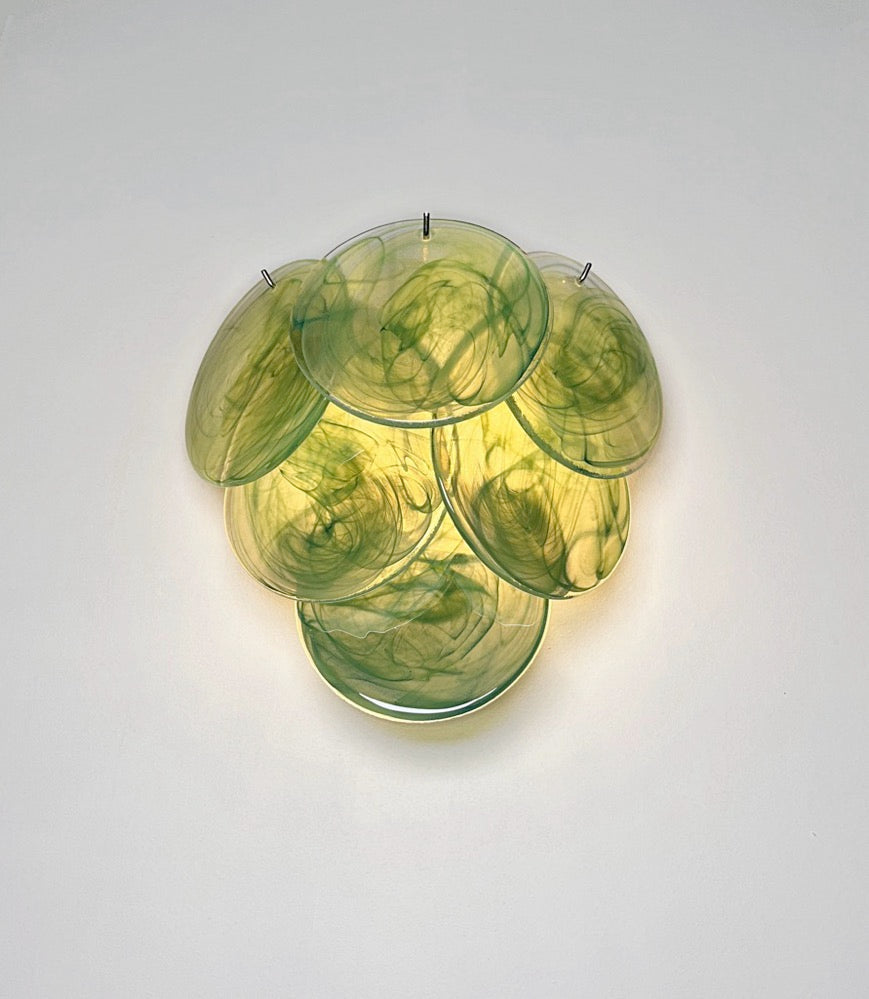 Murano Wall Lamp | 6 Green Alabaster Disc Glass | Set of 2