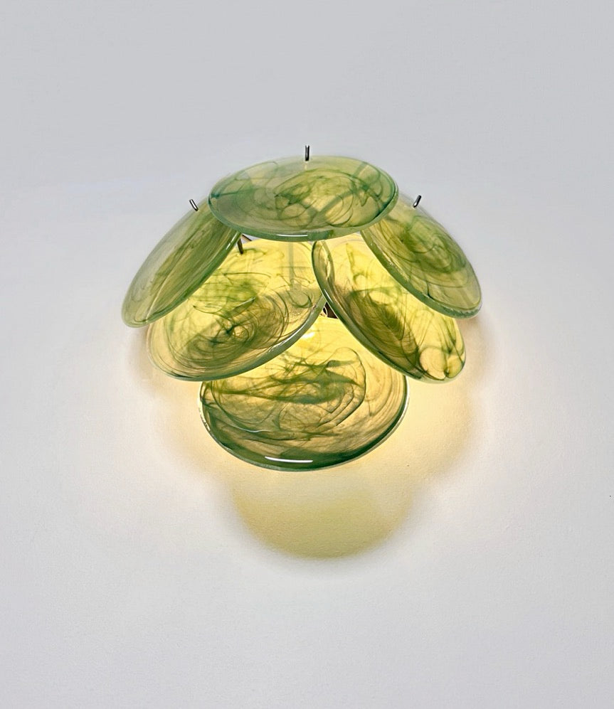 Murano Wall Lamp | 6 Green Alabaster Disc Glass | Set of 2