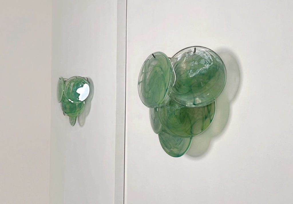 Murano Wall Lamp | 6 Green Alabaster Disc Glass | Set of 2