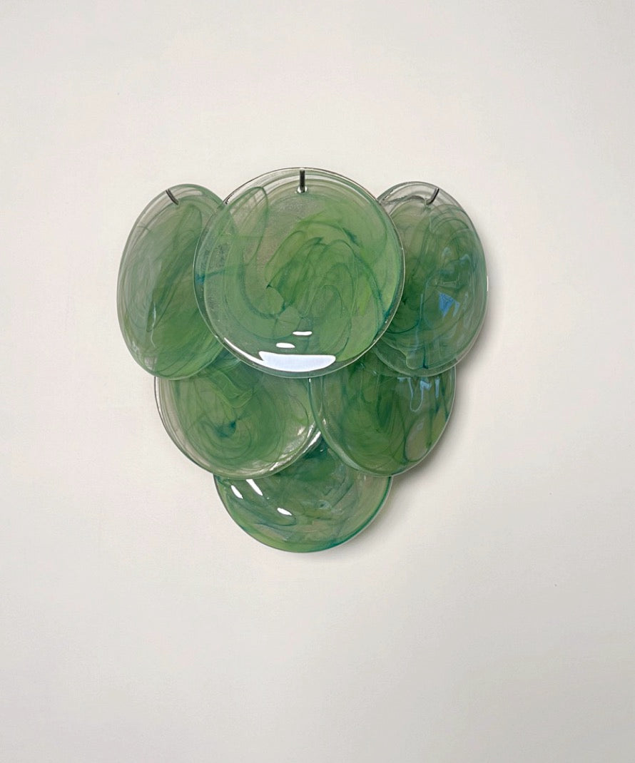 Murano Wall Lamp | 6 Green Alabaster Disc Glass | Set of 2