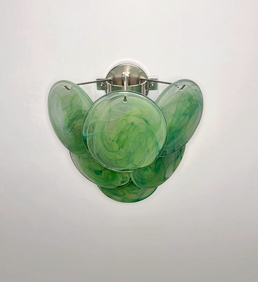 Murano Wall Lamp | 6 Green Alabaster Disc Glass | Set of 2