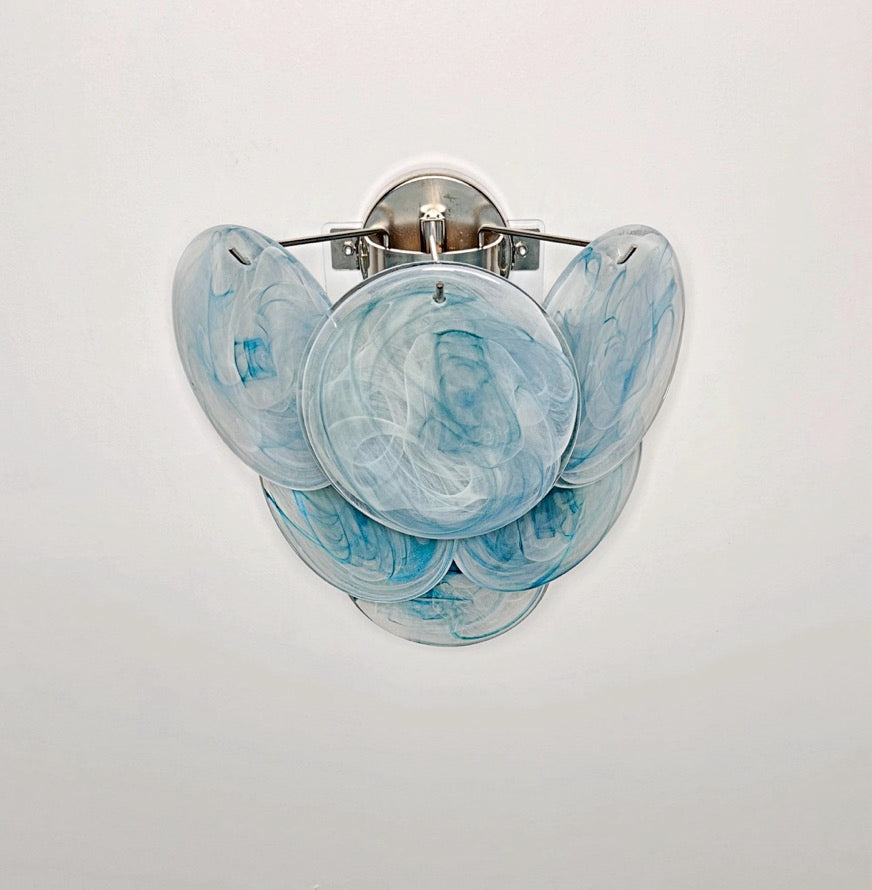 Murano Wall Lamp | 6 Blue Alabaster Disc Glass | Set of 2