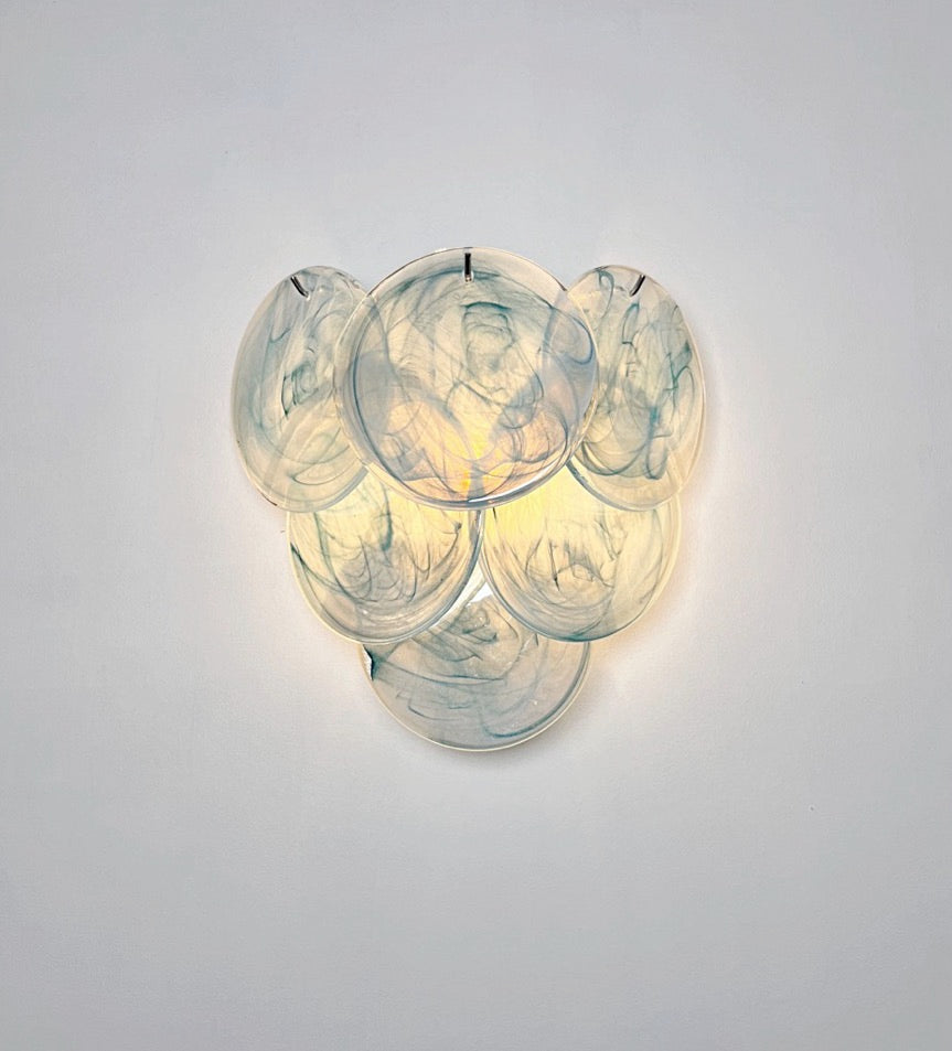 Murano Wall Lamp | 6 Blue Alabaster Disc Glass | Set of 2