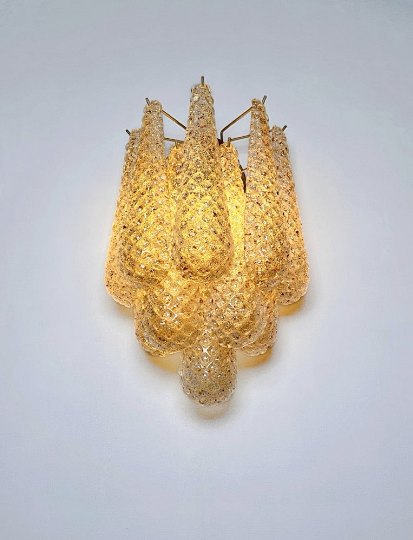 Murano Wall Lamp | 10 Clear Yellow Drop Glass | Set of 2