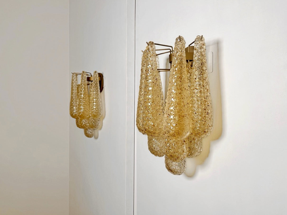 Murano Wall Lamp | 10 Clear Yellow Drop Glass | Set of 2