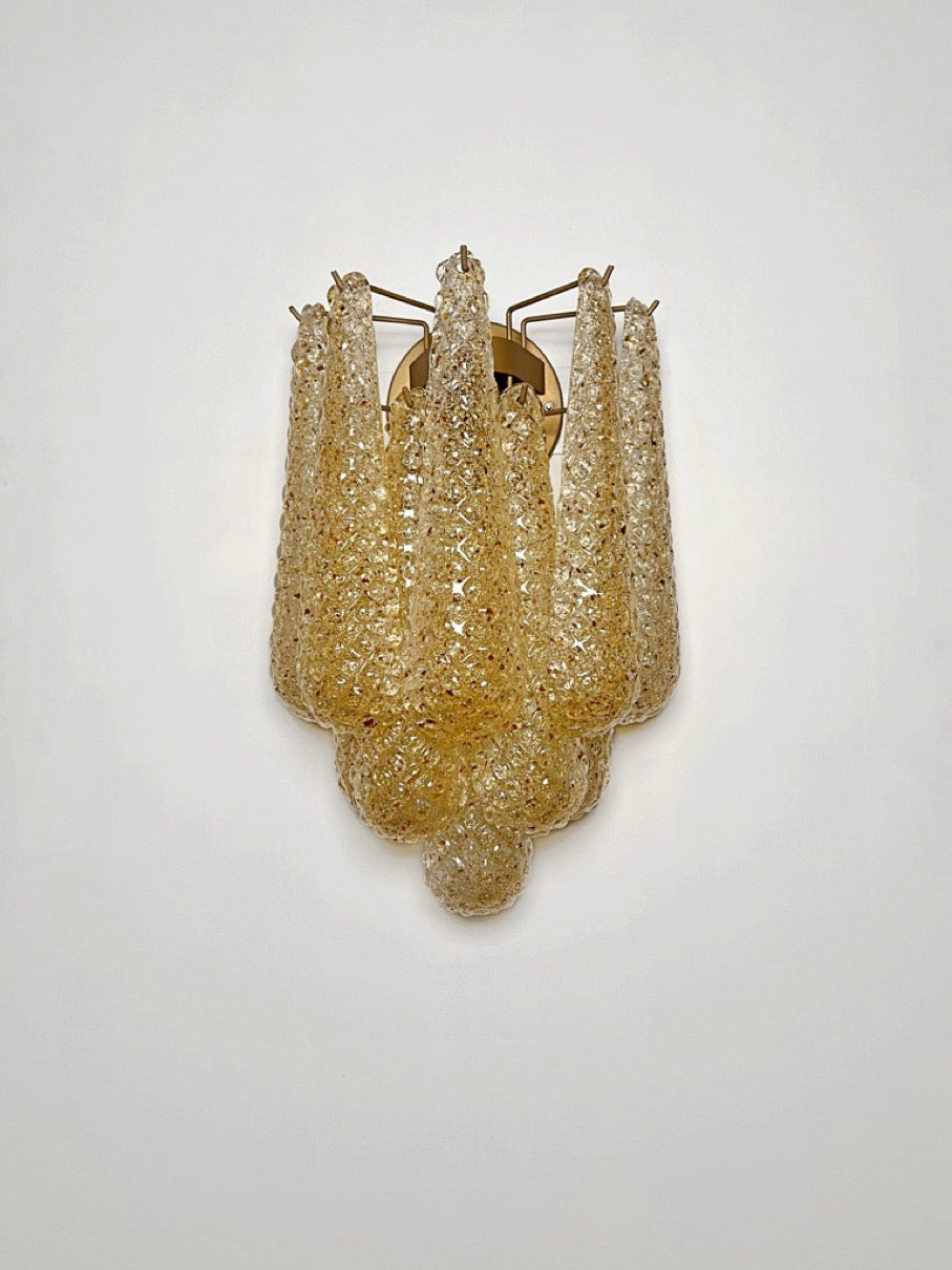 Murano Wall Lamp | 10 Clear Yellow Drop Glass | Set of 2