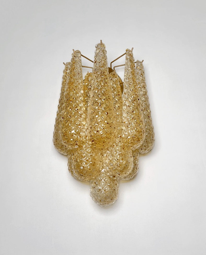 Murano Wall Lamp | 10 Clear Yellow Drop Glass | Set of 2