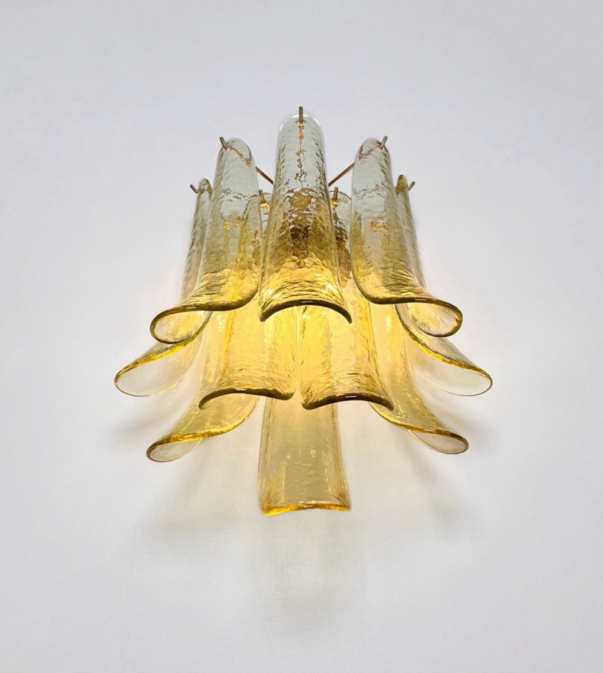 Murano Wall Lamp | 10 Green Gold Petal Glass | Set of 2