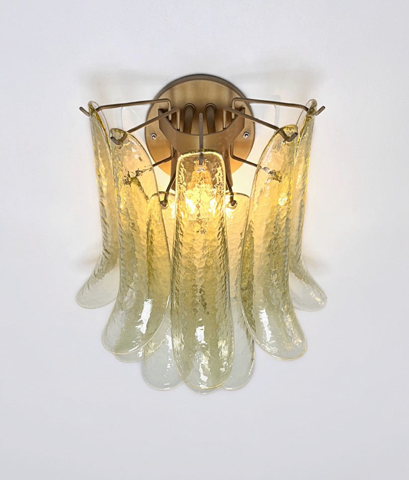 Murano Wall Lamp | 10 Green Gold Petal Glass | Set of 2