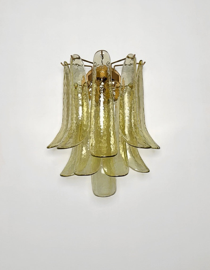 Murano Wall Lamp | 10 Green Gold Petal Glass | Set of 2