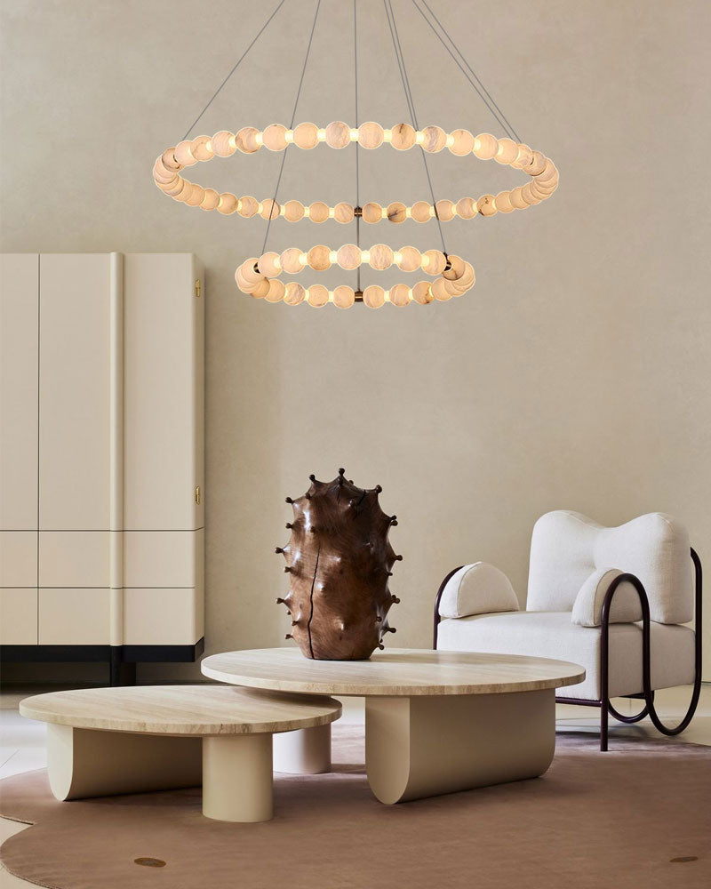Modern Pearl Alabaster Necklace Circle Triple Chandelier with Dia 60+80+100cm by Bling Lighting Studio