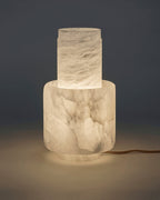 Nature Inspired Cylinder White Alabaster Short Table Lamp 8in for bedroom