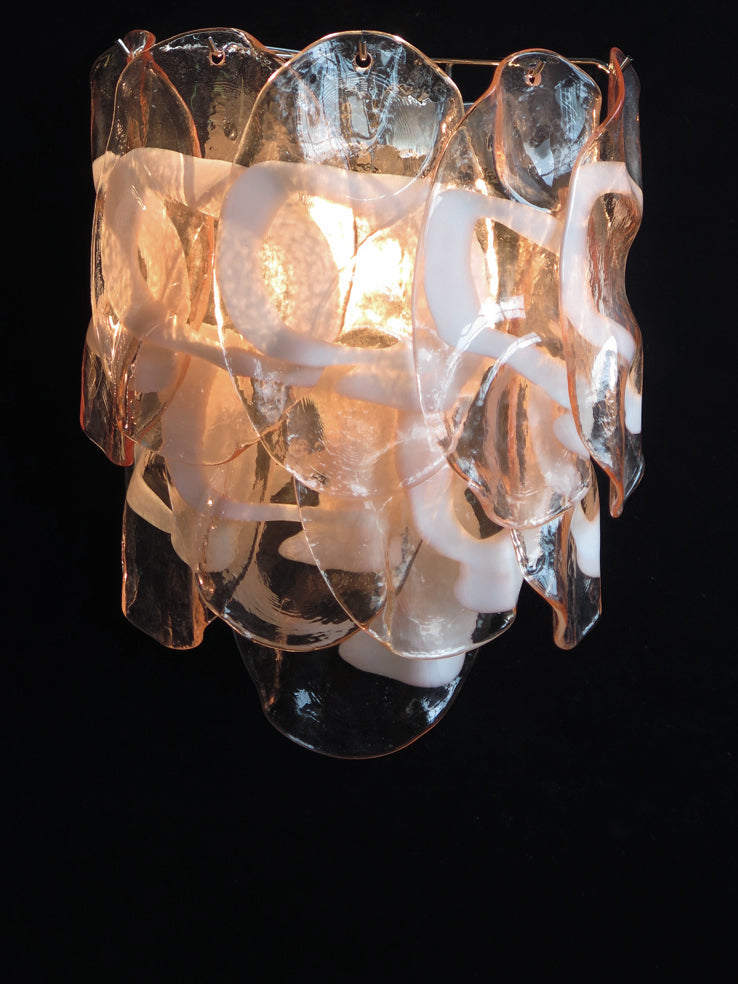Murano Wall Lamp | 10 Pink Crostoli Glass | Set of 2