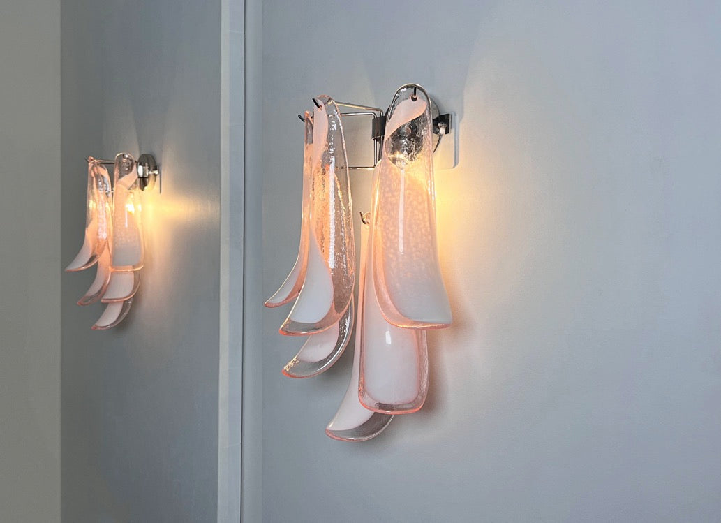 Murano Wall Lamp | 6 Pink Lattimo Petal Glass | Set of 2