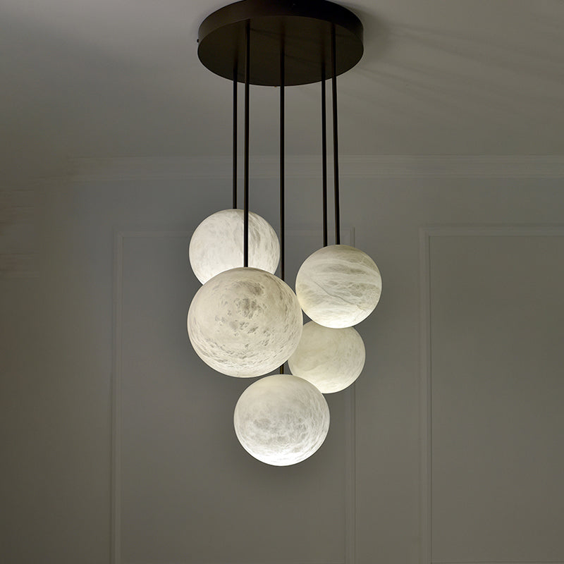 Glacera Alabaster Sphere Staircase Chandelier,Multi Pendant Light by Bling Lighting Studio