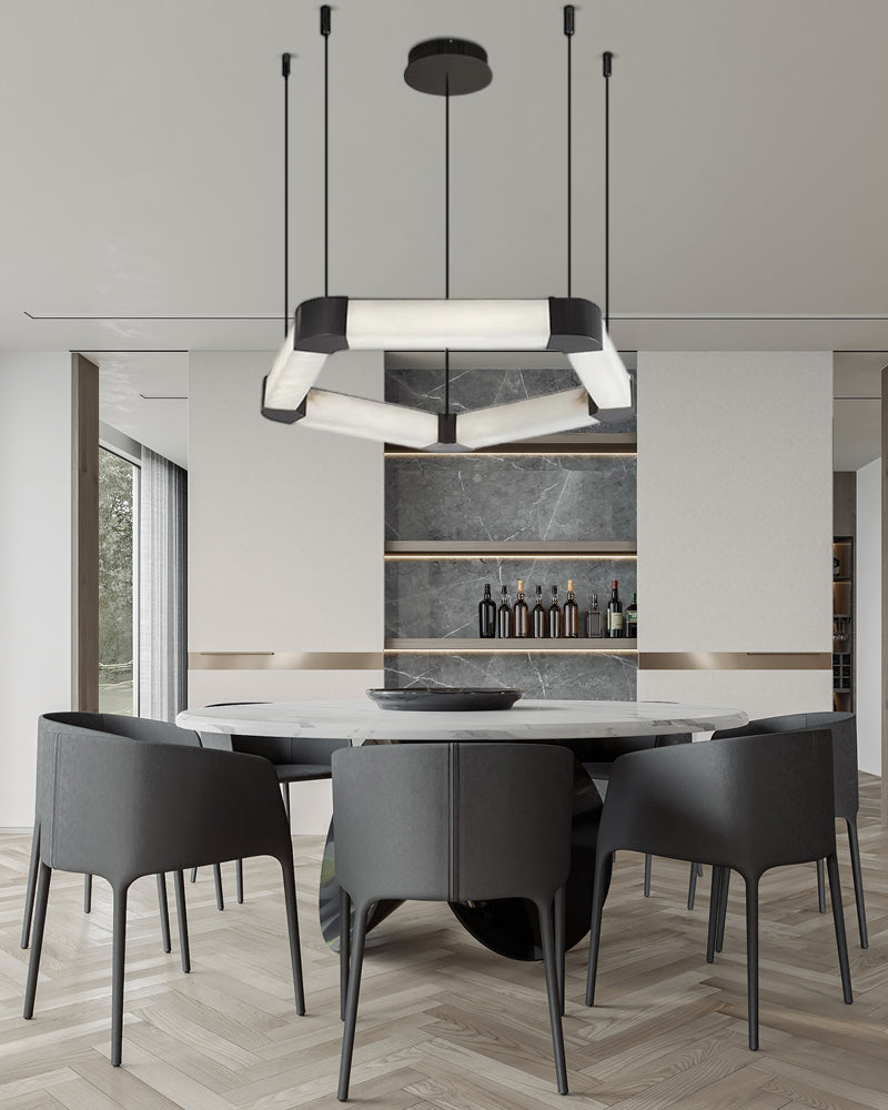 Alabaster Pentagon Ring Suspension Chandelier material and finish detail