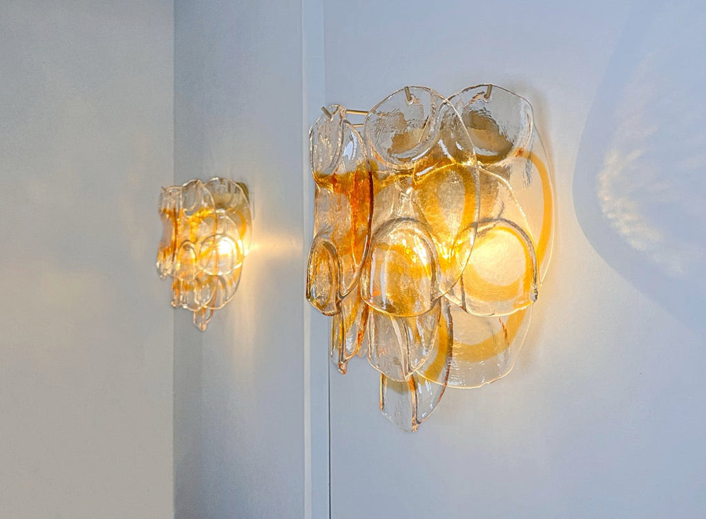 Murano Wall Lamp | 10 White Crostoli Glass | Set of 2