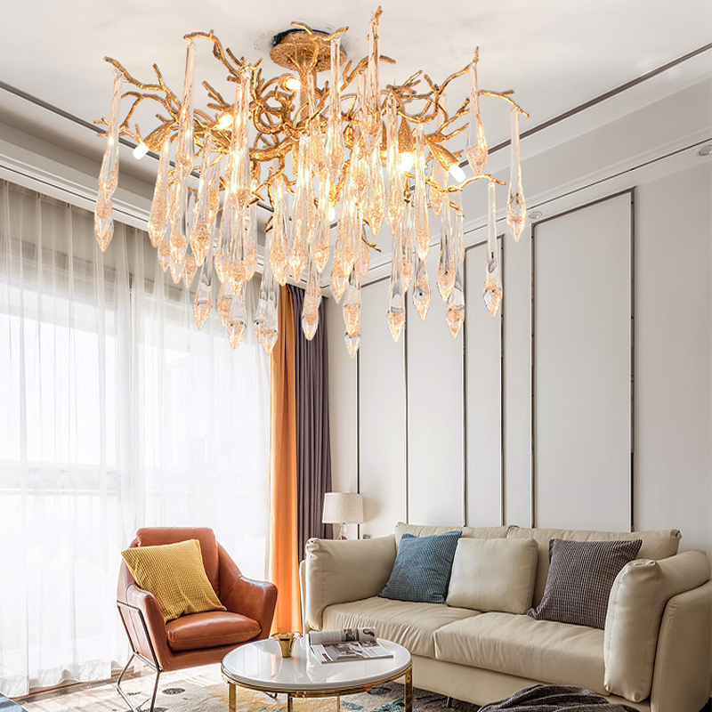 Iris Raindrop Brass Branch Crystal Ceiling Light Flushmount by Bling Lighting Studio