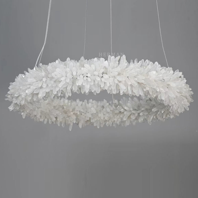 Premium 24-47 Inch Round Clear Geode Quartz Crystal Ring Pendant Light Modern Chandelier for Living Room by Bling