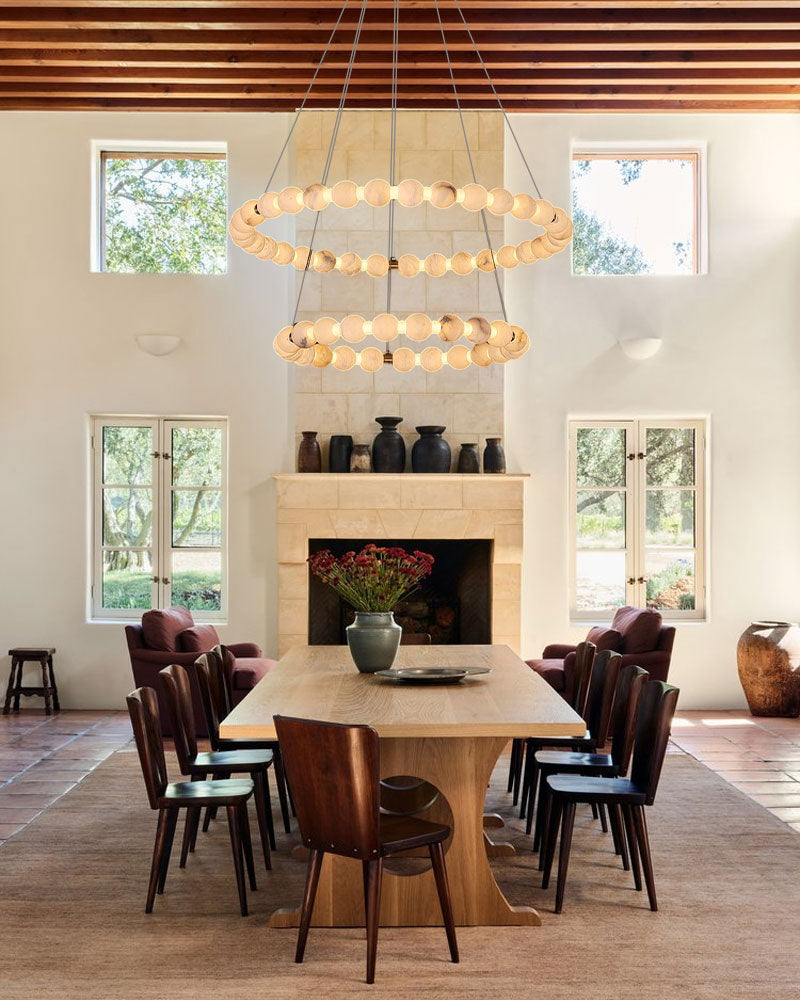 Modern Pearl Alabaster Necklace Circle Triple Chandelier with Dia 60+80+100cm by Bling Lighting Studio