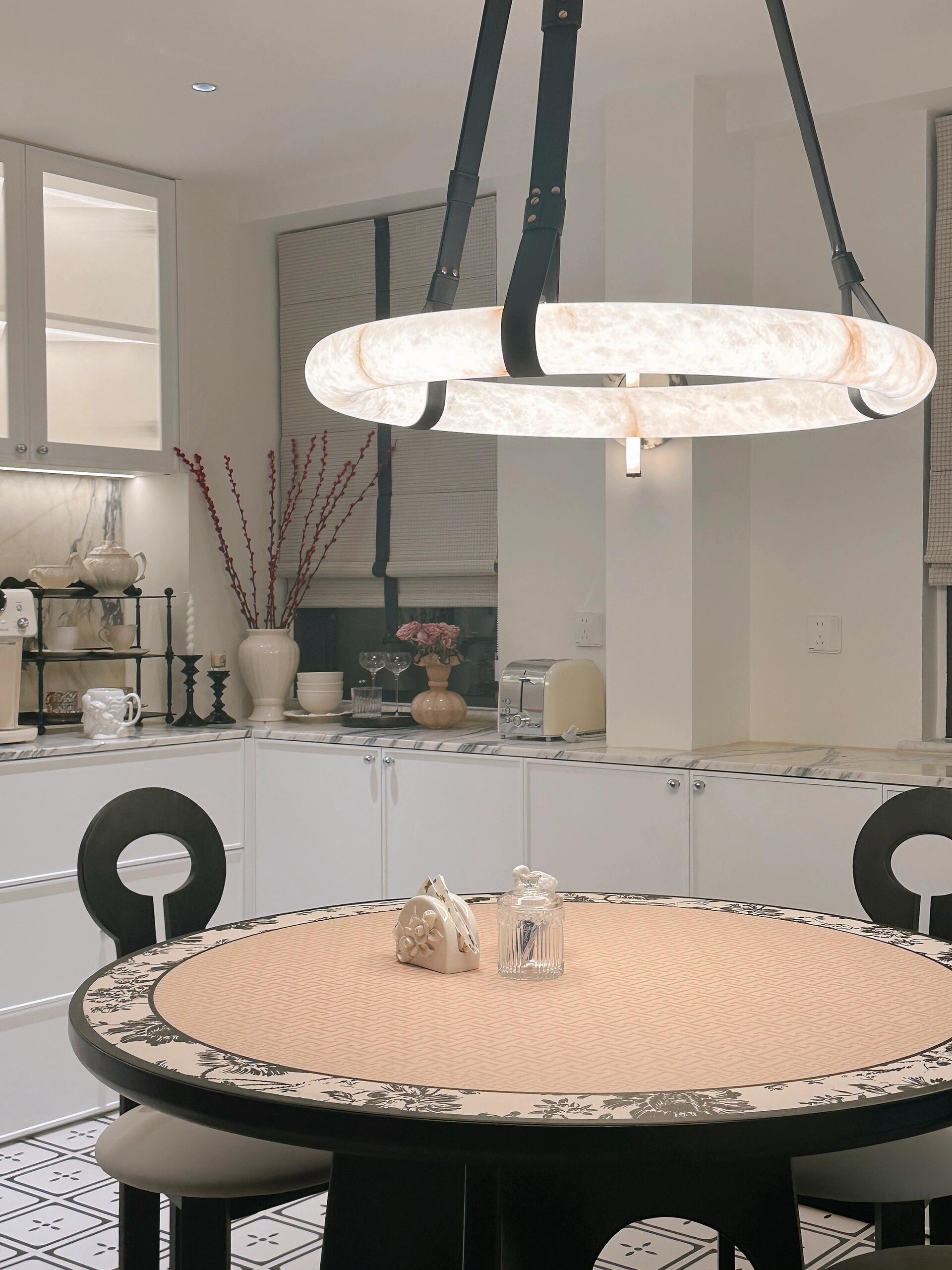 Modern Round Alabaster Chandelier for Living Room/Bedroom by Bling Lighting Studio