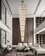 Stairwell Luxury Modern LED High Ceiling Large Alabaster Chandelier by Bling Lighting Studio