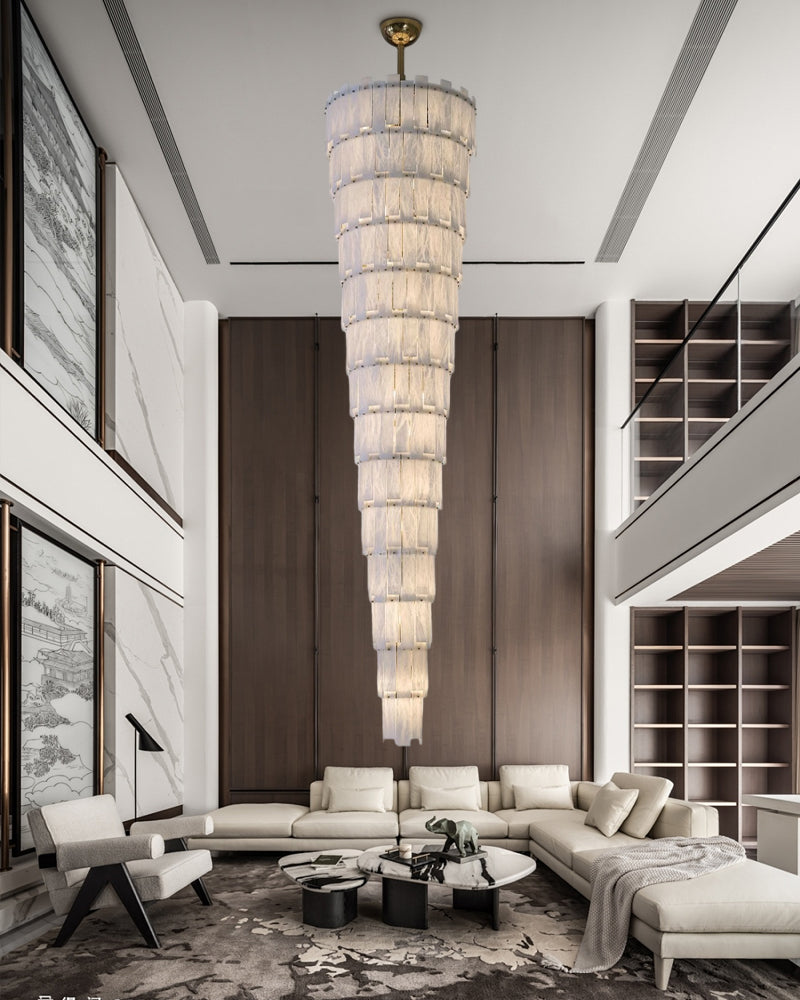 Stairwell Luxury Modern LED High Ceiling Large Alabaster Chandelier by Bling Lighting Studio