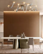 LED Mini SNAPS Module Ceiling Alabaster Pendant Light with Brown Leather Straps
