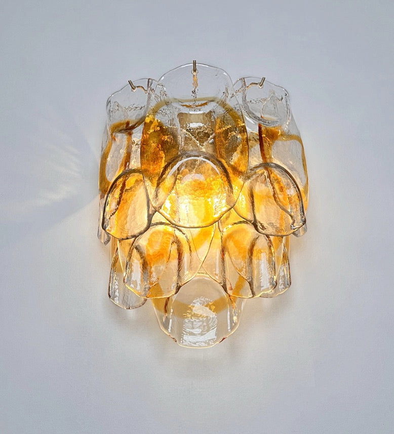 Murano Wall Lamp | 10 White Crostoli Glass | Set of 2