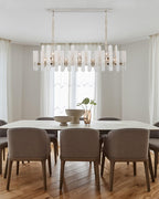 Large Alabaster Rectangular Chandelier Wide 40“ 45” with Chrome Frame for dining room