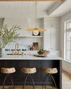 Alabaster Globes LED Disc Pendant Light in Lacquered Brass/Black Stainless Frame