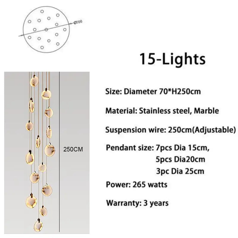 Moonshade Alabaster Disc Stairwell Lighting Chandelier