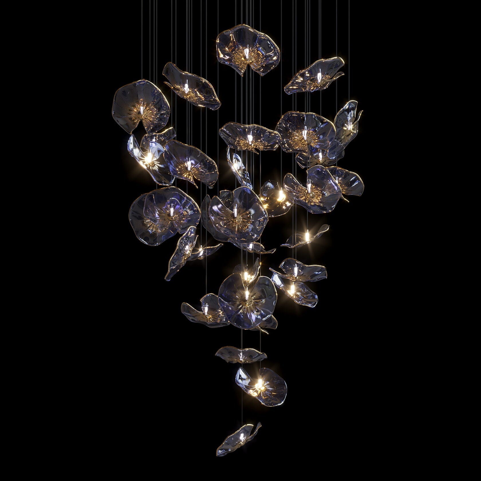 Smoke Glass Lily Cluster Chandelier