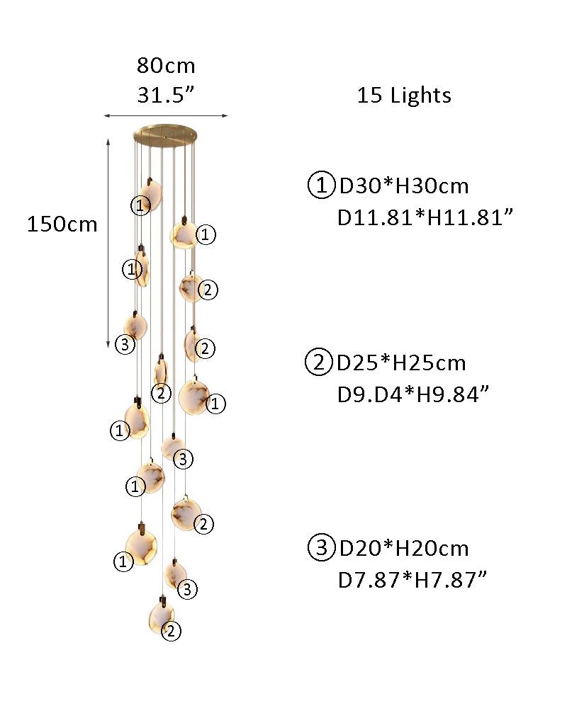 Postmodern LED Spanish Marble Chandelier Lamp in Brass for staircase by Bling Lighting Studio