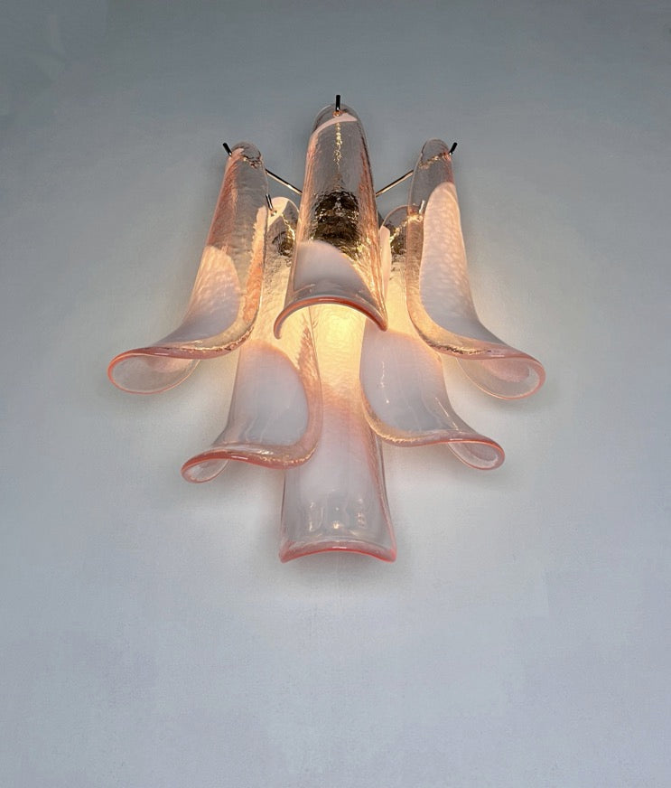Murano Wall Lamp | 6 Pink Lattimo Petal Glass | Set of 2