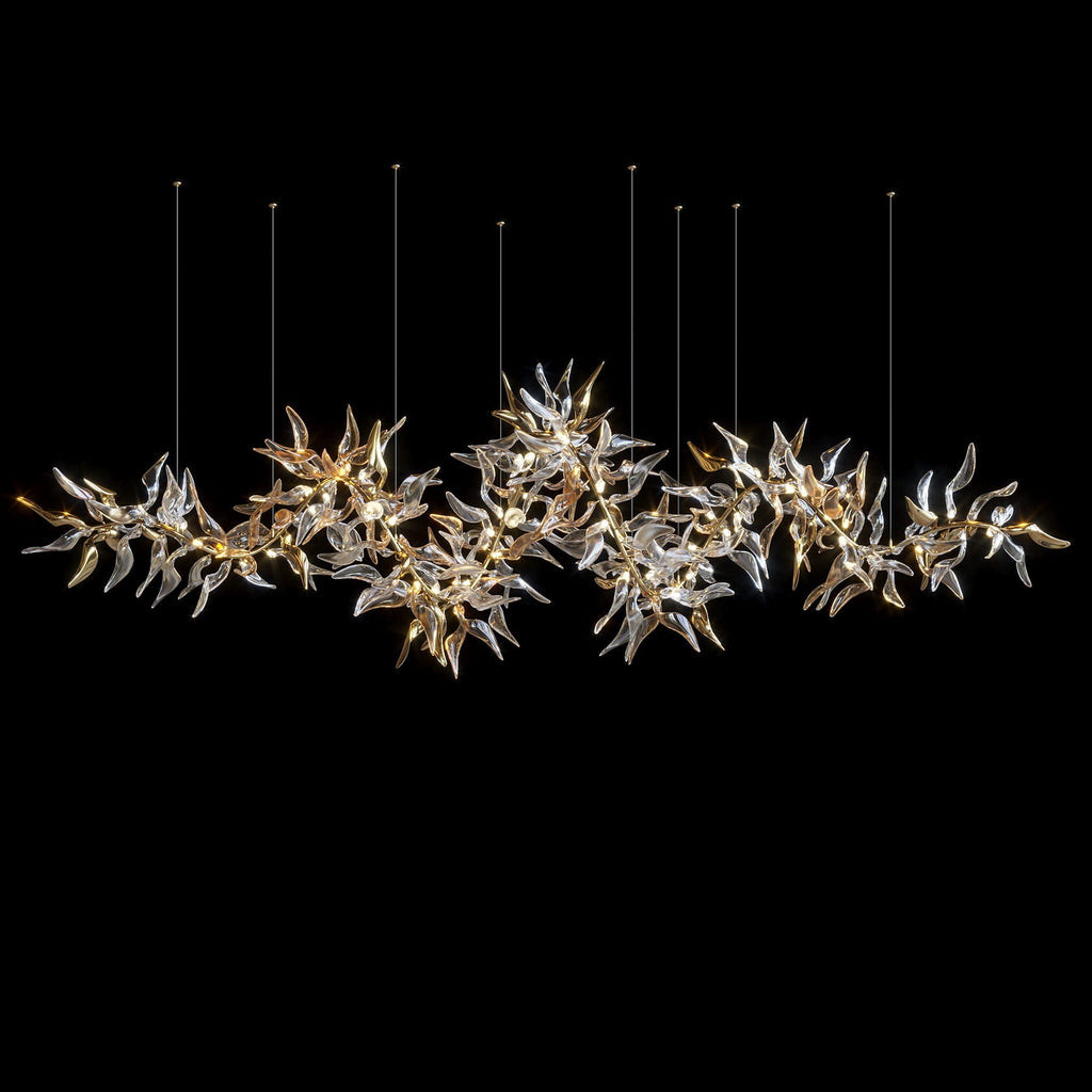 Amber Glass Leaf Branch Chandelier