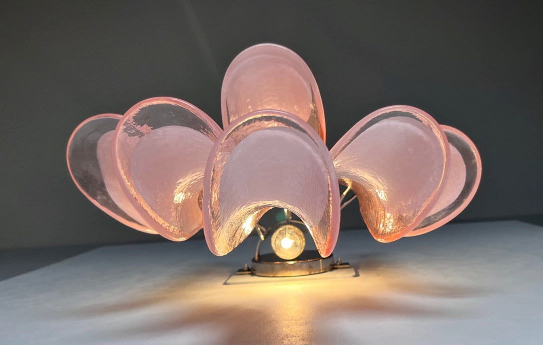 Murano Wall Lamp | 6 Pink Lattimo Petal Glass | Set of 2