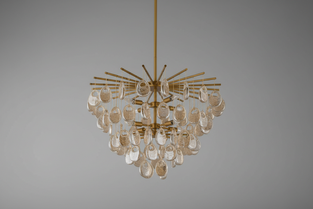 Modern Cascading Amber Glass Drop Chandelier by Bling Lighting Studio