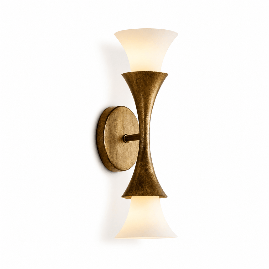 Antique Brass Double Cone Glass Wall Sconce